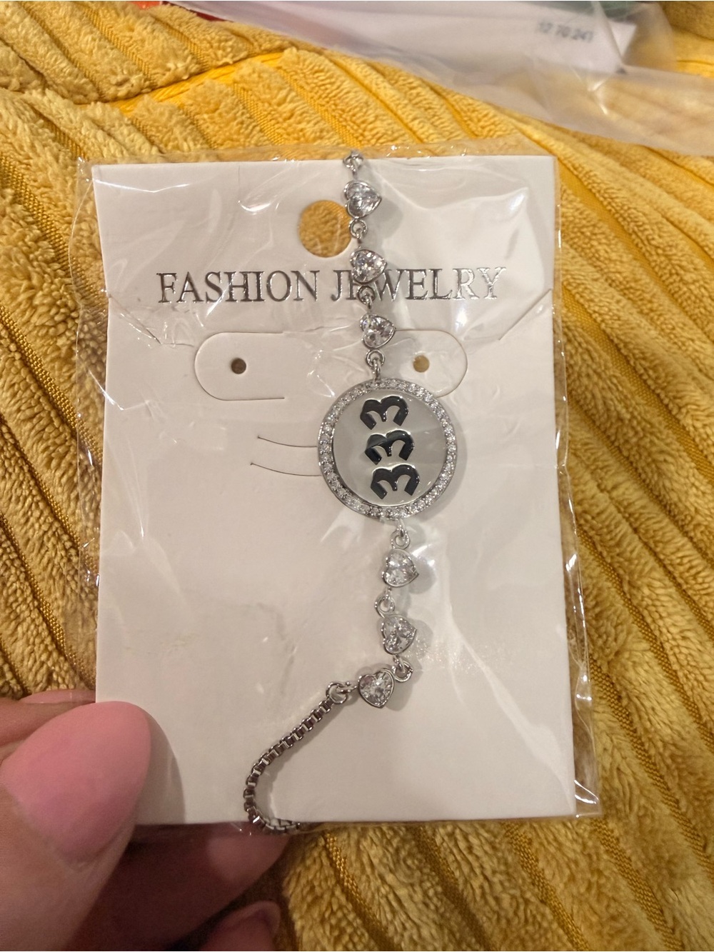 Fashion Jewelry Silver Crystal '333' Charm Bracelet